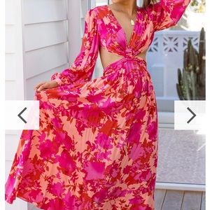 Long Sleeve Floral Cut Out Maxi Dress